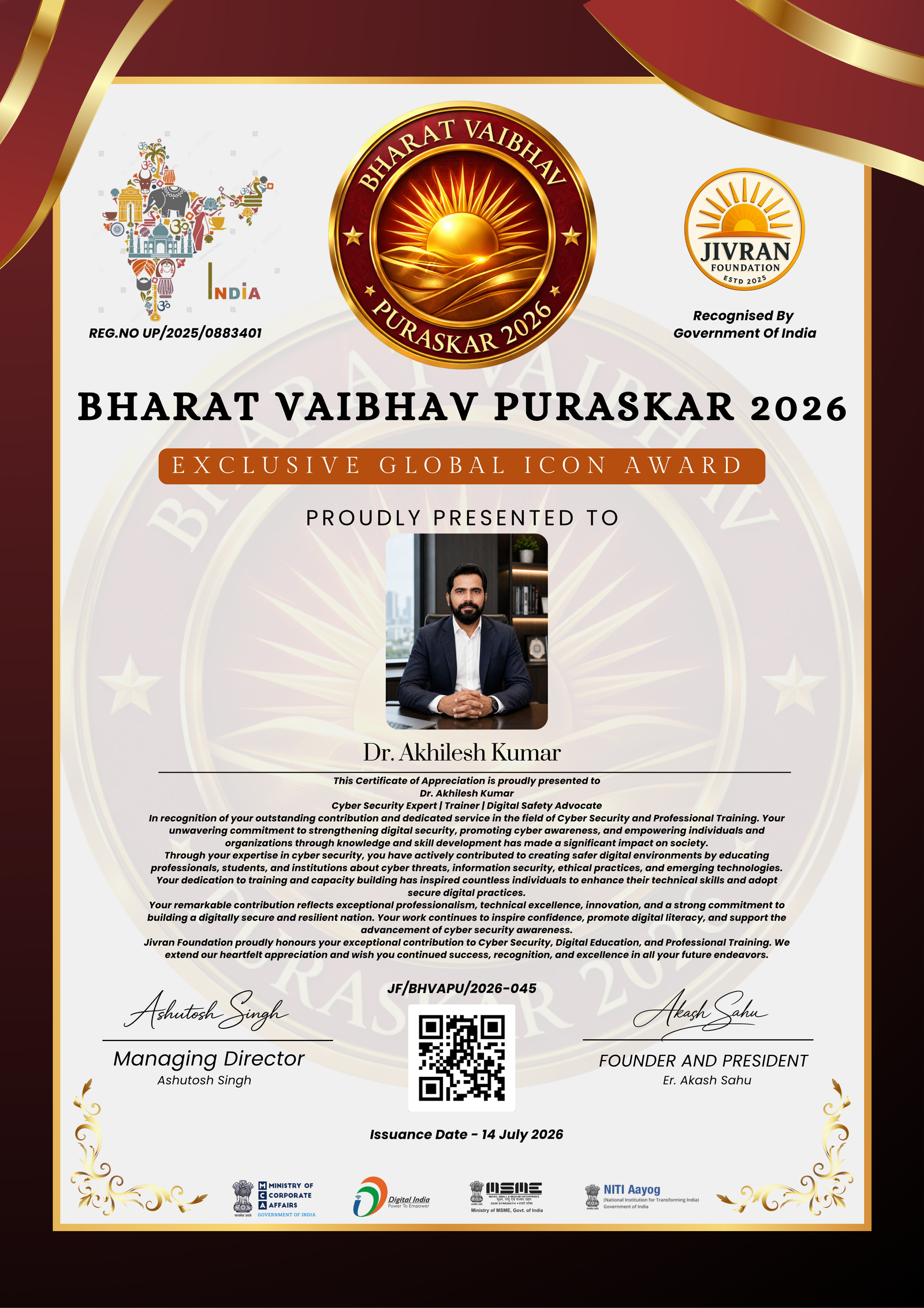 BHARAT VAIBHAV PURASKAR 2026 (Exclusive Global Icon Award)